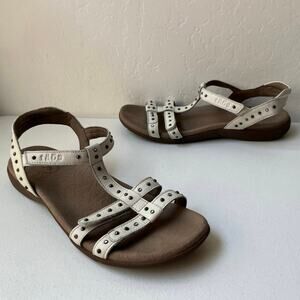 Taos Studded Leather Sandals Women's Size 11 White T-Strap Slingback Comfort